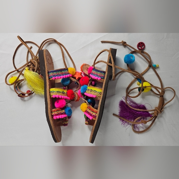 Bohemian gladiator sandals with embellishments, Similar to Penny Lane Style - Picture 6 of 11